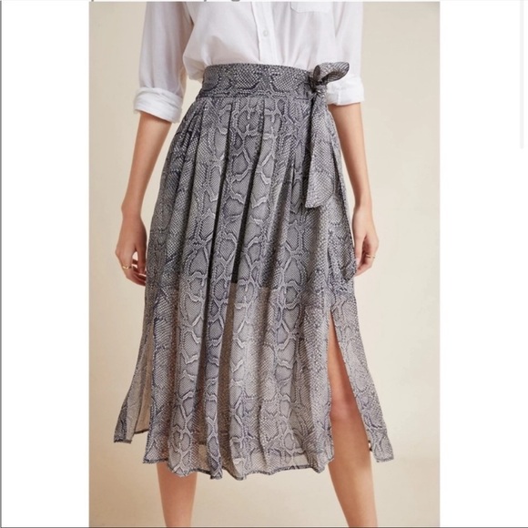 Maeve Anthropologie Skirt Annette Snake Print Midi Tie Waist Grey Animal Plus 16 - Picture 3 of 8